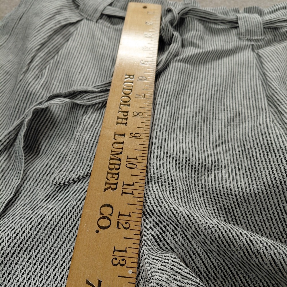 Max Studio Wide Leg Crop Pants Sz MEDIUM Linen Blend Black Vertical Striped Belt - Picture 5 of 11